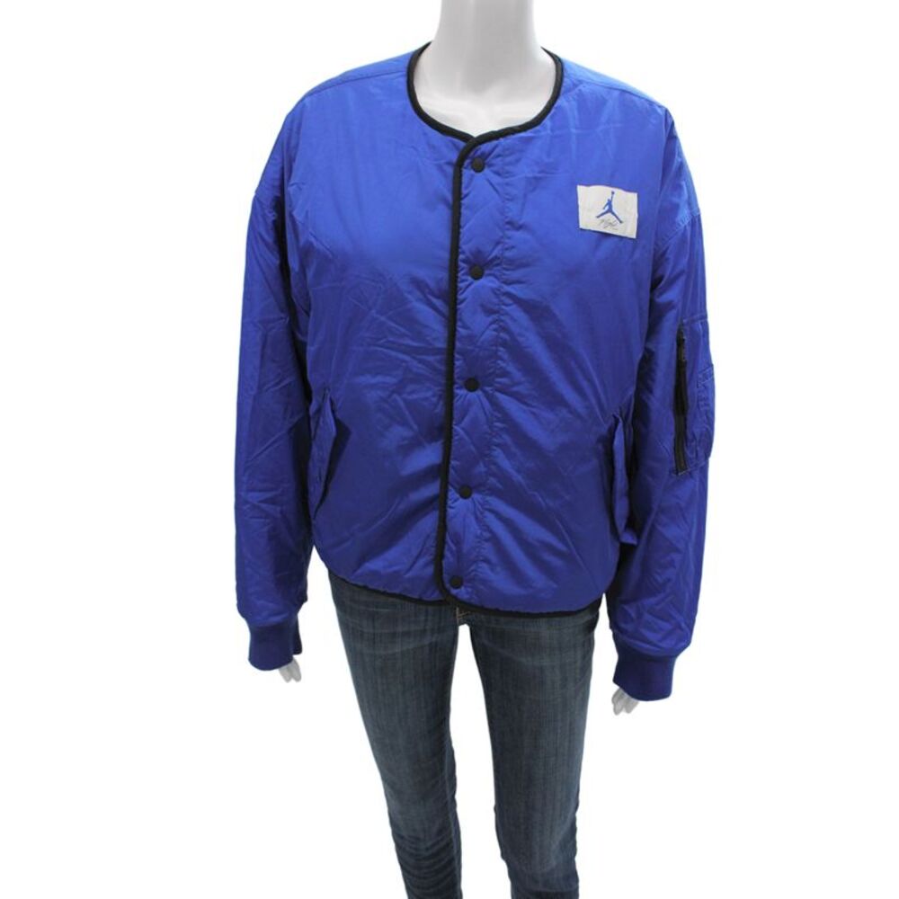 Air Jordan Mens Bomber Jacket Blue Nylon Snap Closure Size L